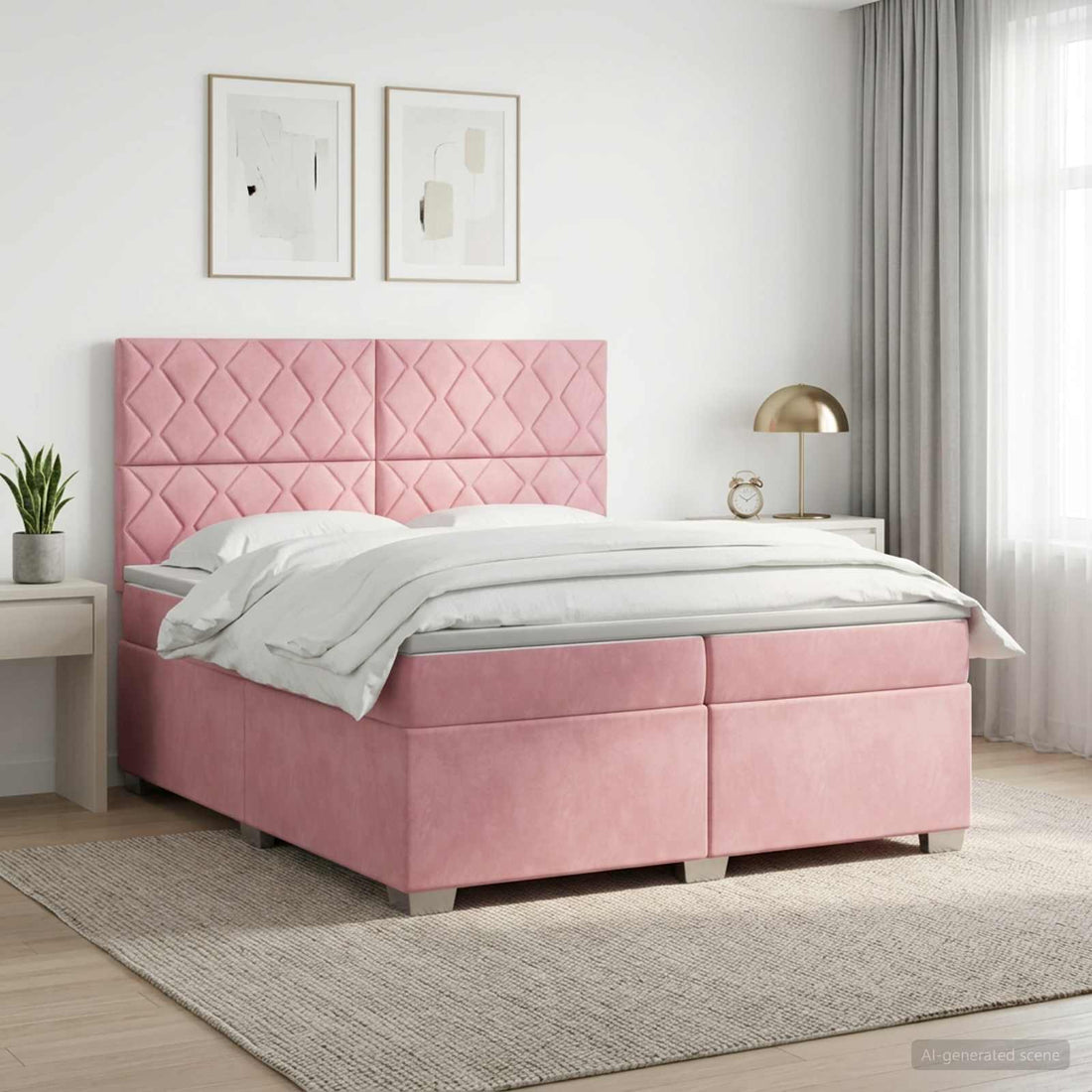 vidaXL Cama box spring con colchón Rosa 200 x 200 cm Terciopelo