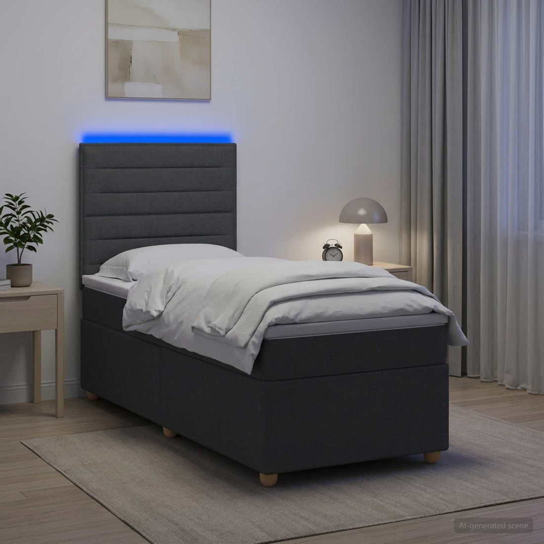 vidaXL Cama box spring con colchón Gris oscuro 100 x 200 cm Tela