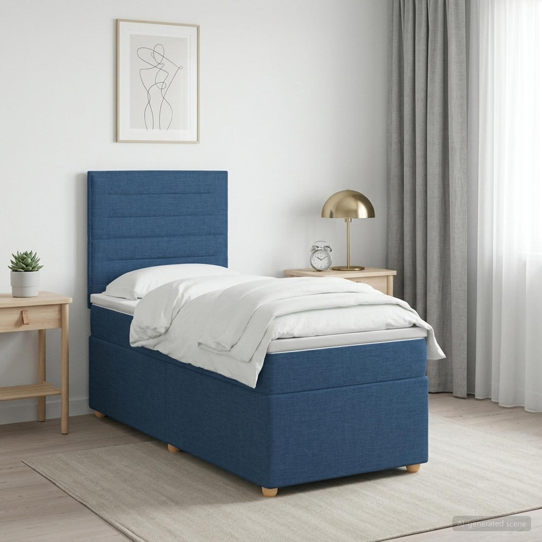 vidaXL Cama box spring con colchón con tiras LED Azul 80 x 200 cm Tela