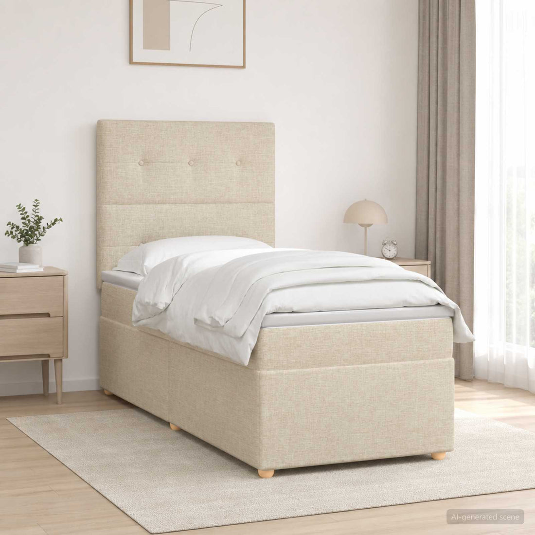 vidaXL Cama box spring con colchón con cabecera Crema 90 x 200 cm Tela