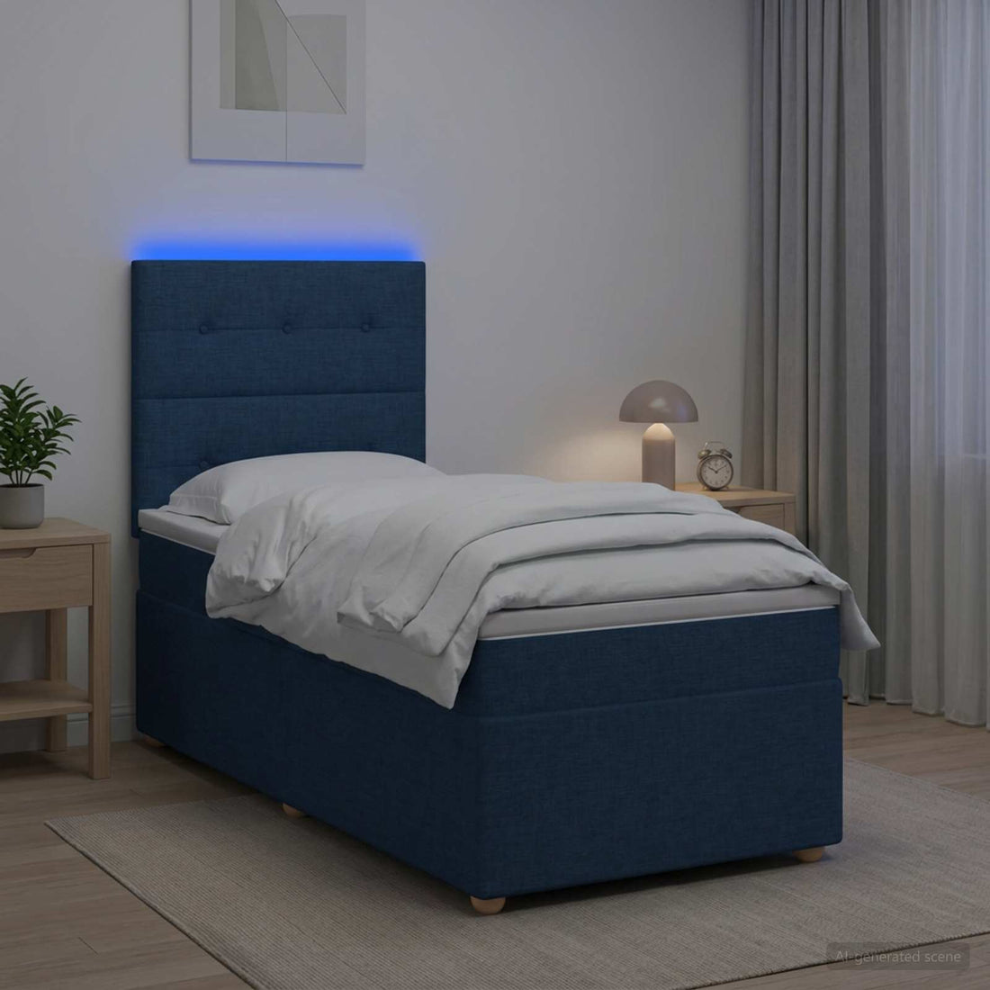 vidaXL Cama box spring con colchón con tiras LED Azul 90 x 200 cm Tela