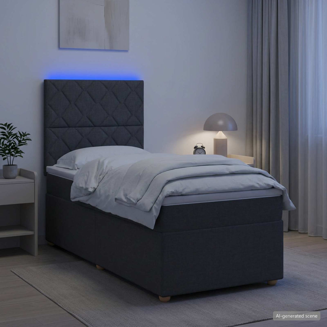 vidaXL Cama de muelles con LED y colchón Gris oscuro 90 x 190 cm Tela