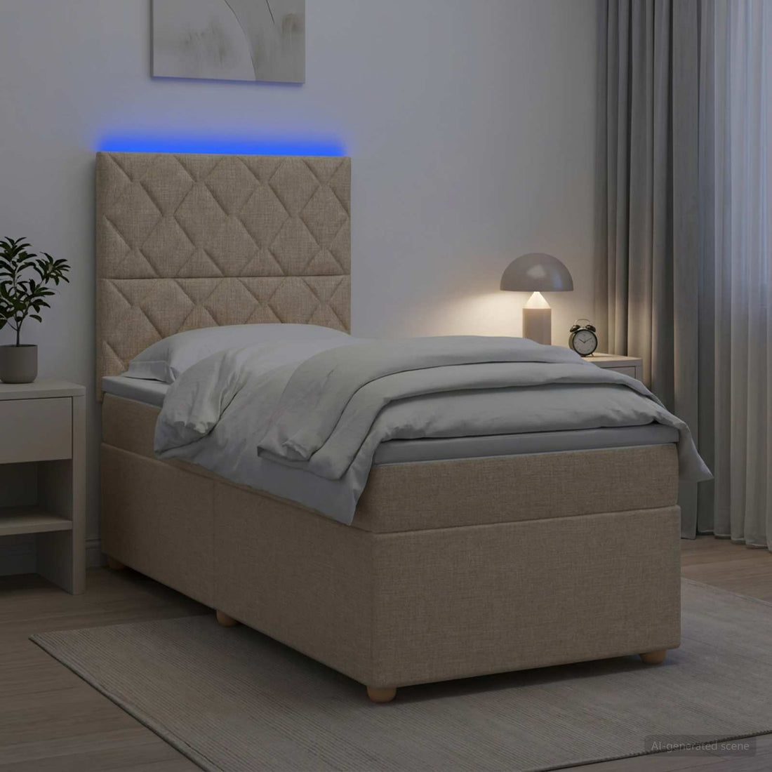 vidaXL Cama box spring con colchón con cabecera Crema 90 x 190 cm Tela