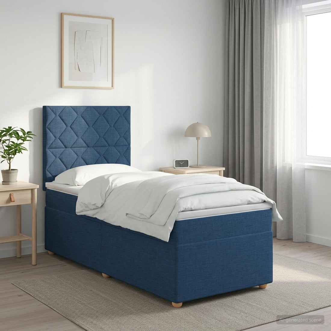 vidaXL Cama box spring con colchón con tiras LED Azul 90 x 200 cm Tela