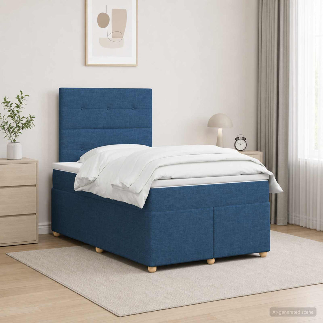 vidaXL Cama box spring con colchón con cabecera Azul 120 x 200 cm Tela