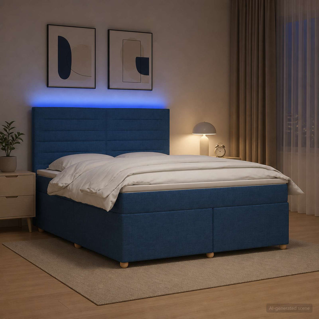 vidaXL Cama box spring con colchón con cabecera Azul 180 x 200 cm Tela