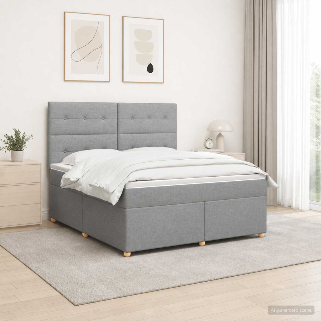 vidaXL Cama box spring con colchón Gris Claro 160 x 200 cm Tela