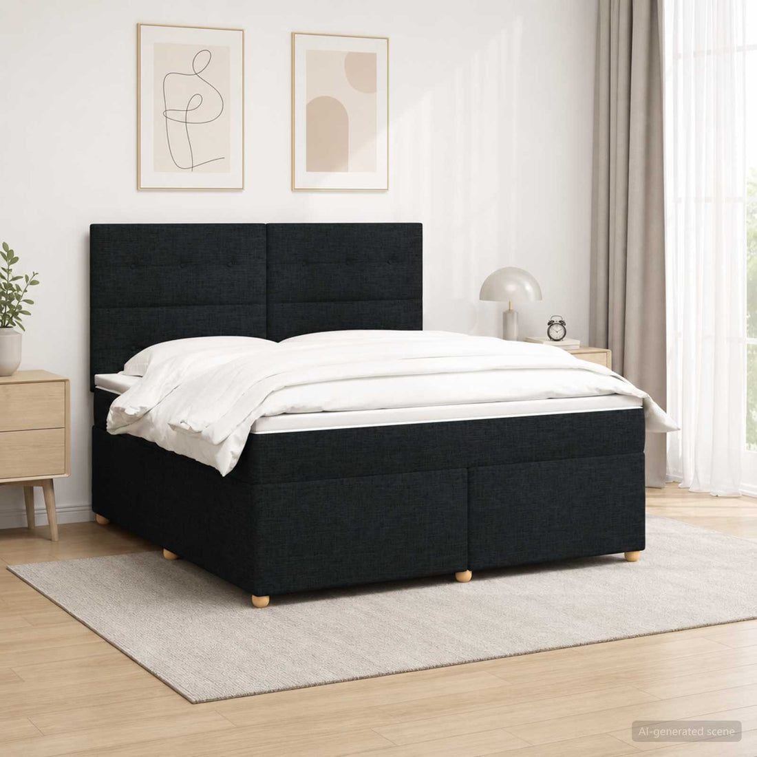 vidaXL Cama box spring con colchón Negro 140 x 190 cm Tela