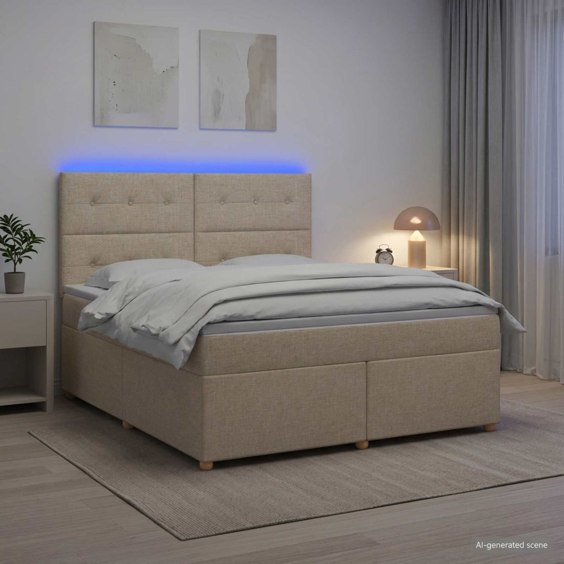 vidaXL Cama box spring con colchón Crema 140 x 200 cm Tela