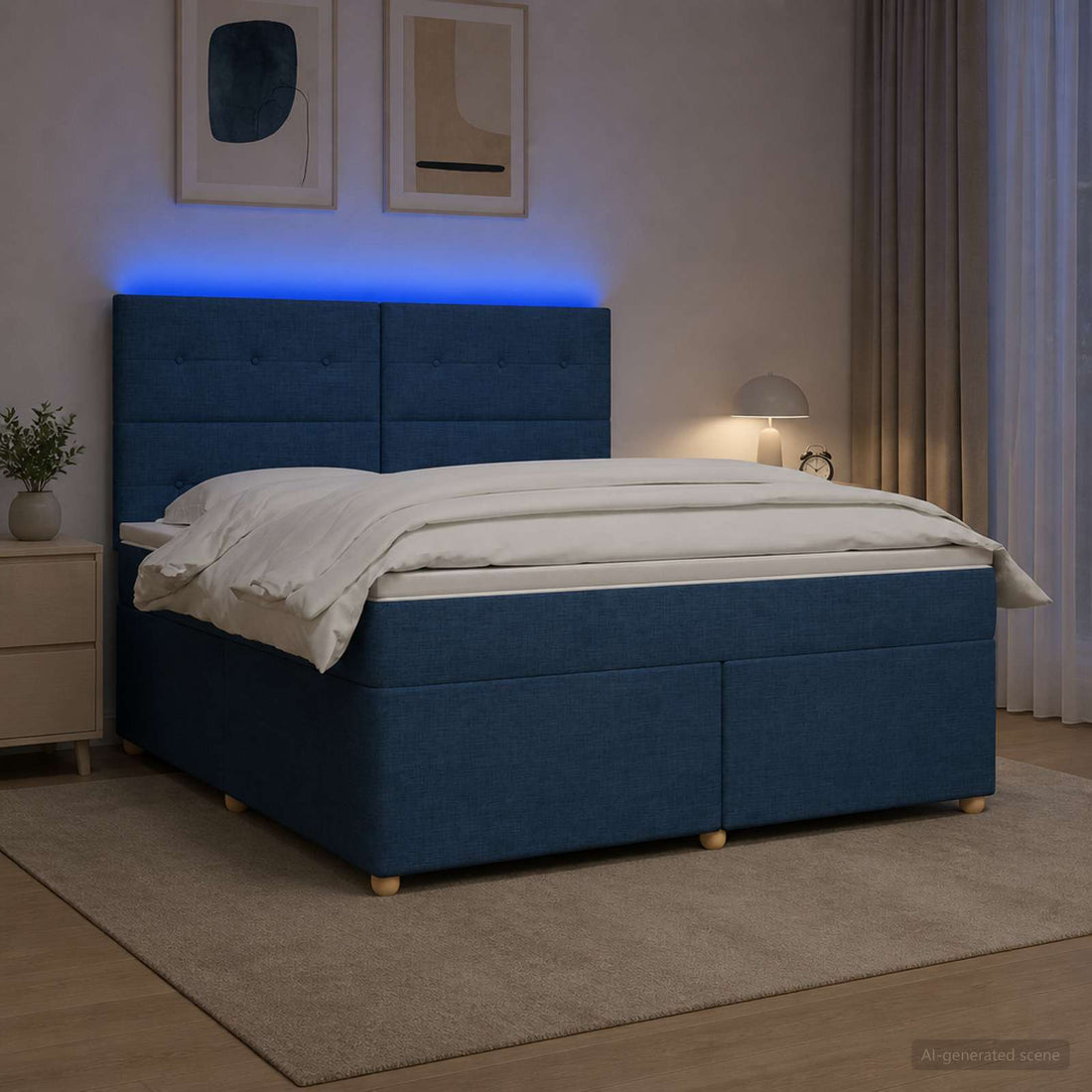 vidaXL Cama box spring con colchón con cabecera Azul 140 x 200 cm Tela