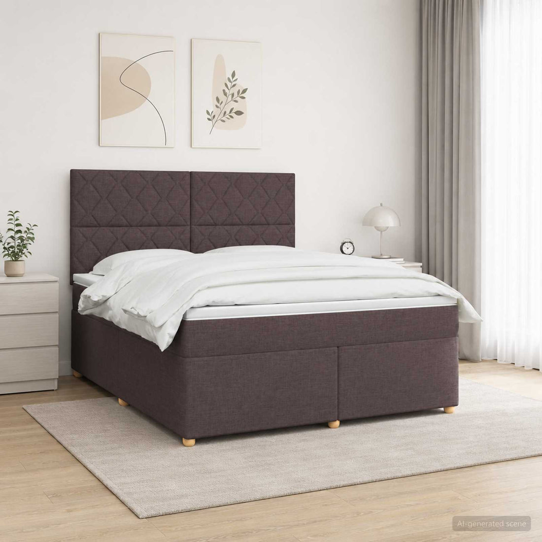 vidaXL Cama box spring con colchón Marrón Oscuro 160 x 200 cm Tela