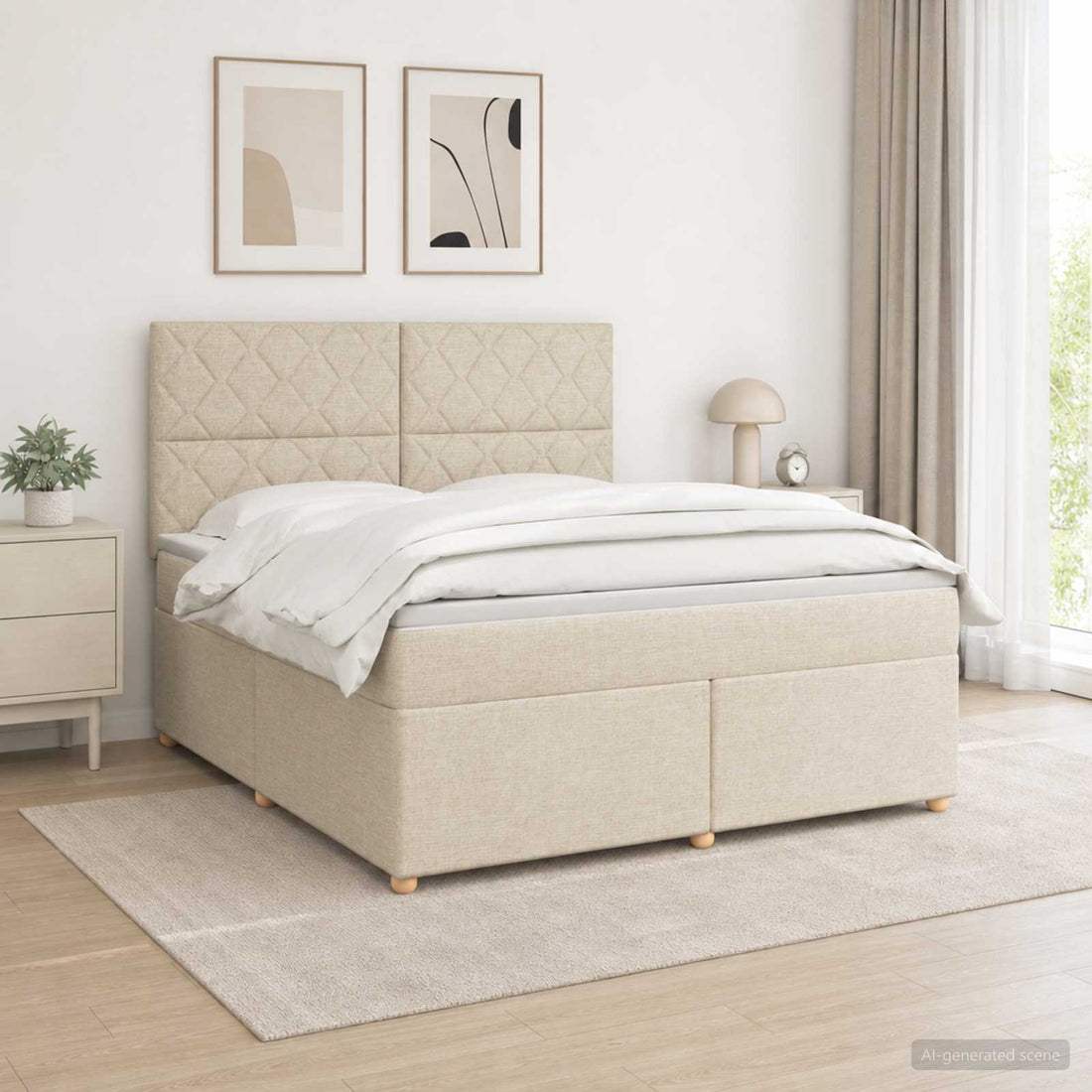 vidaXL Cama box spring con colchón Crema 160 x 200 cm Tela