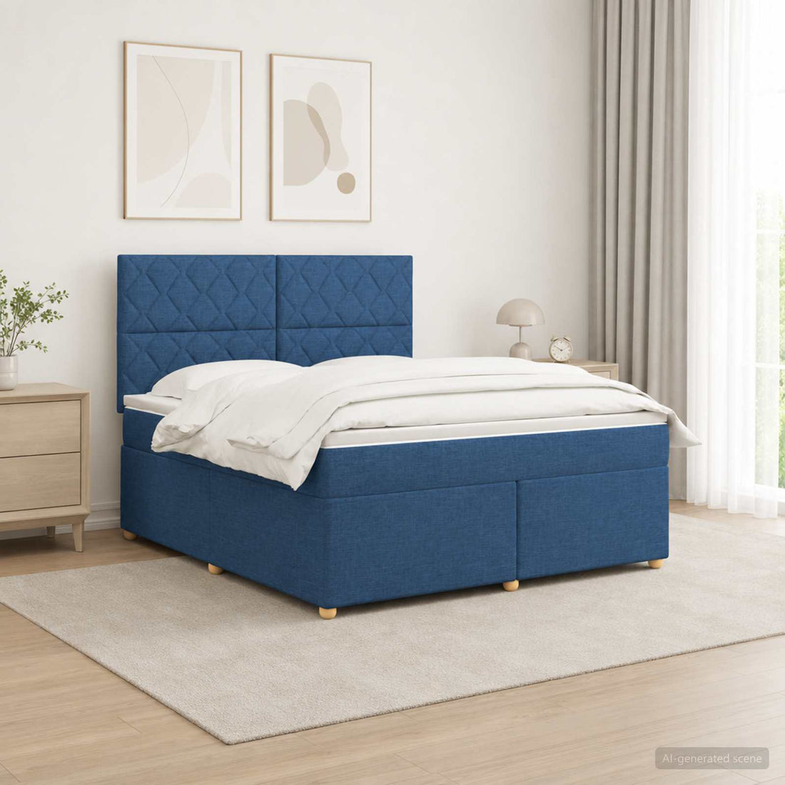 vidaXL Cama box spring con colchón con cabecera Azul 140 x 200 cm Tela