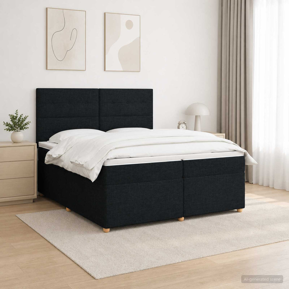 vidaXL Cama box spring con colchón Negro 200 x 200 cm Tela