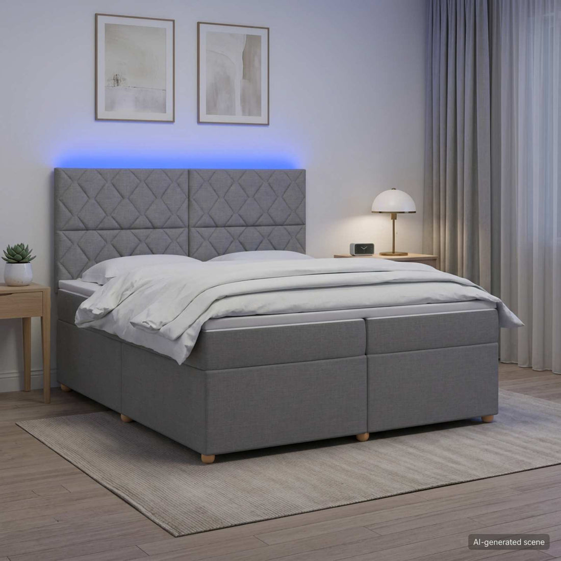 vidaXL Cama box spring con colchón Gris Claro 200 x 200 cm Tela
