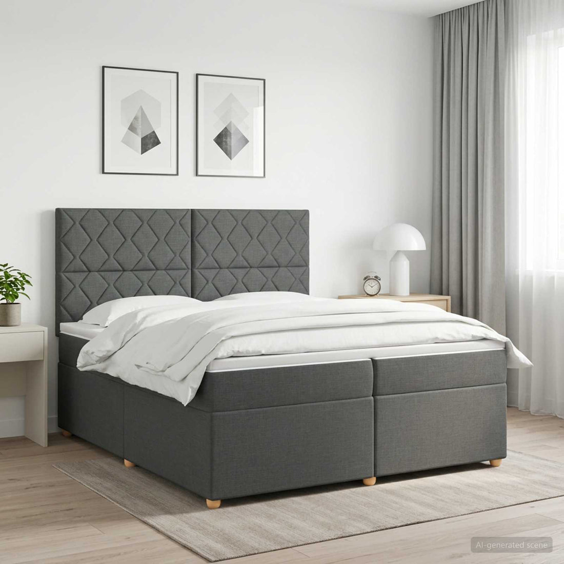 vidaXL Cama box spring con colchón Gris oscuro 200 x 200 cm Tela