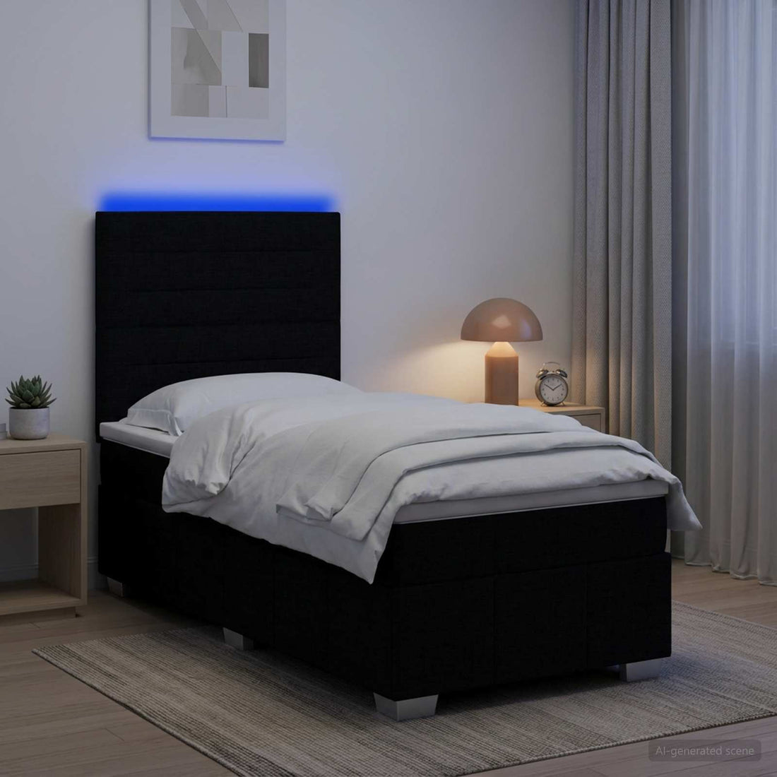 vidaXL Cama de muelles con LED y colchón Negro 90 x 200 cm Tela