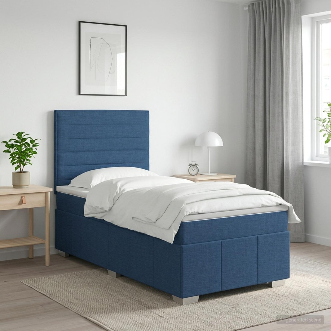 vidaXL Cama de muelles con LED y colchón Azul 90 x 200 cm Tela