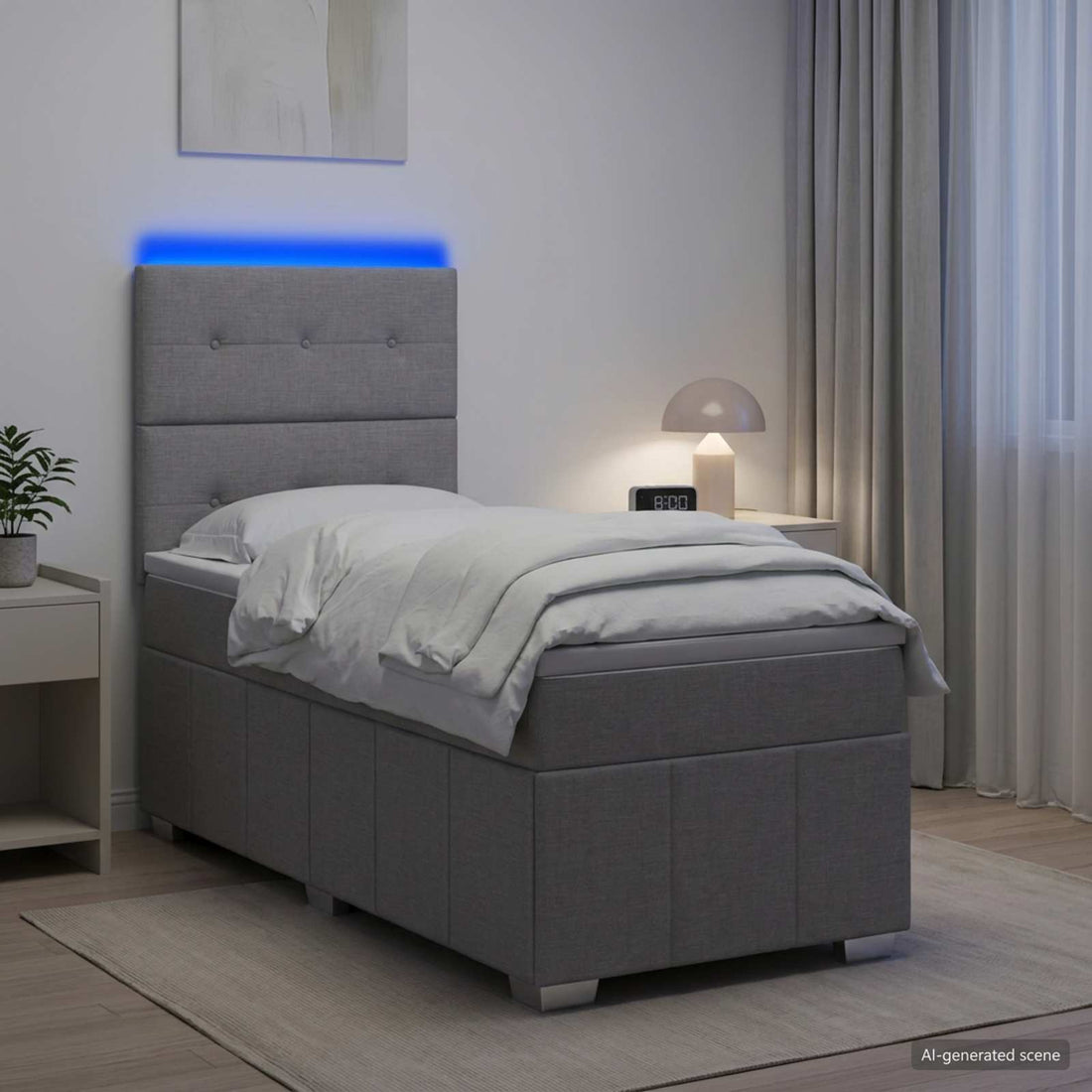 vidaXL Cama de muelles con LED y colchón Gris Claro 80 x 200 cm Tela