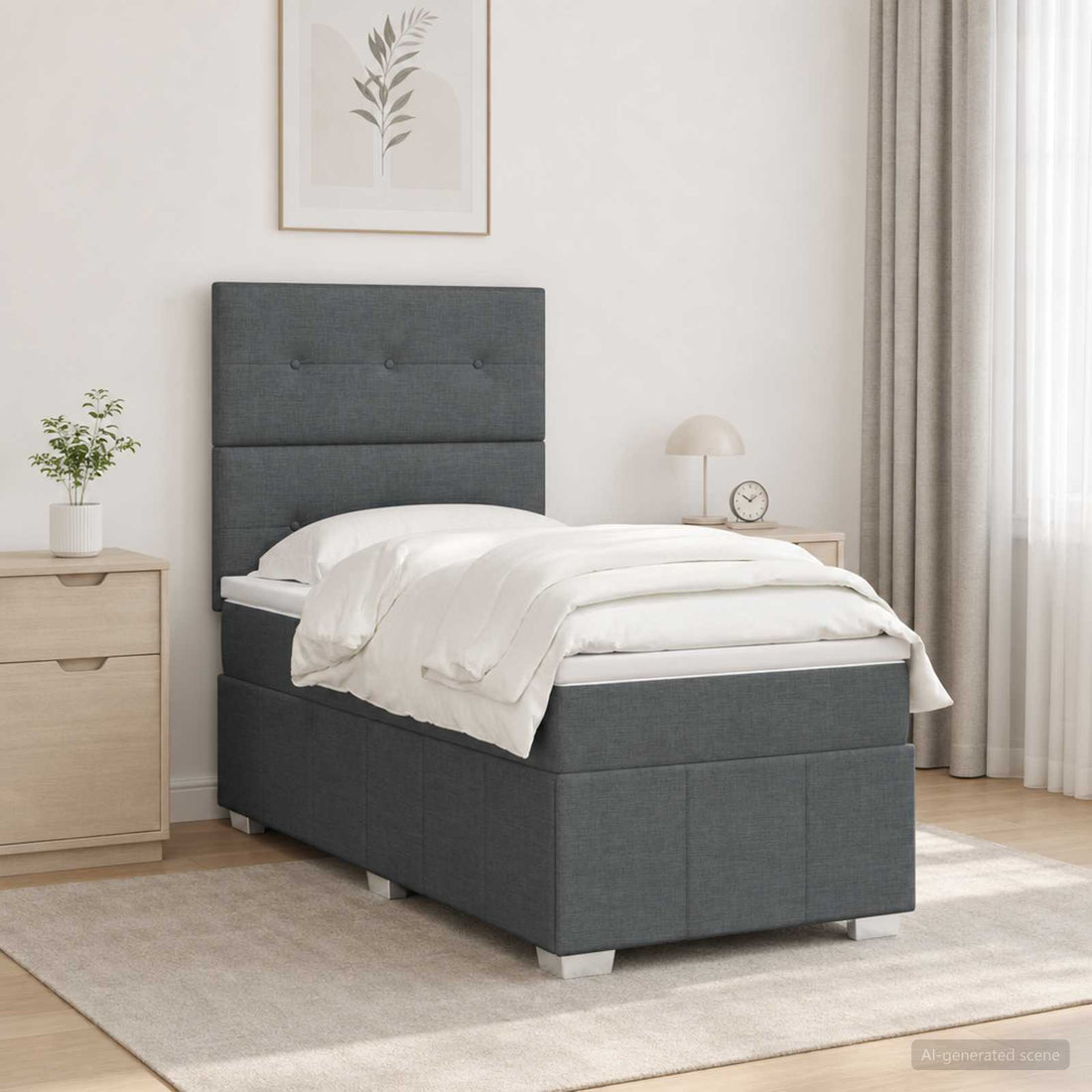 vidaXL Cama de muelles con LED y colchón Gris oscuro 90 x 190 cm Tela