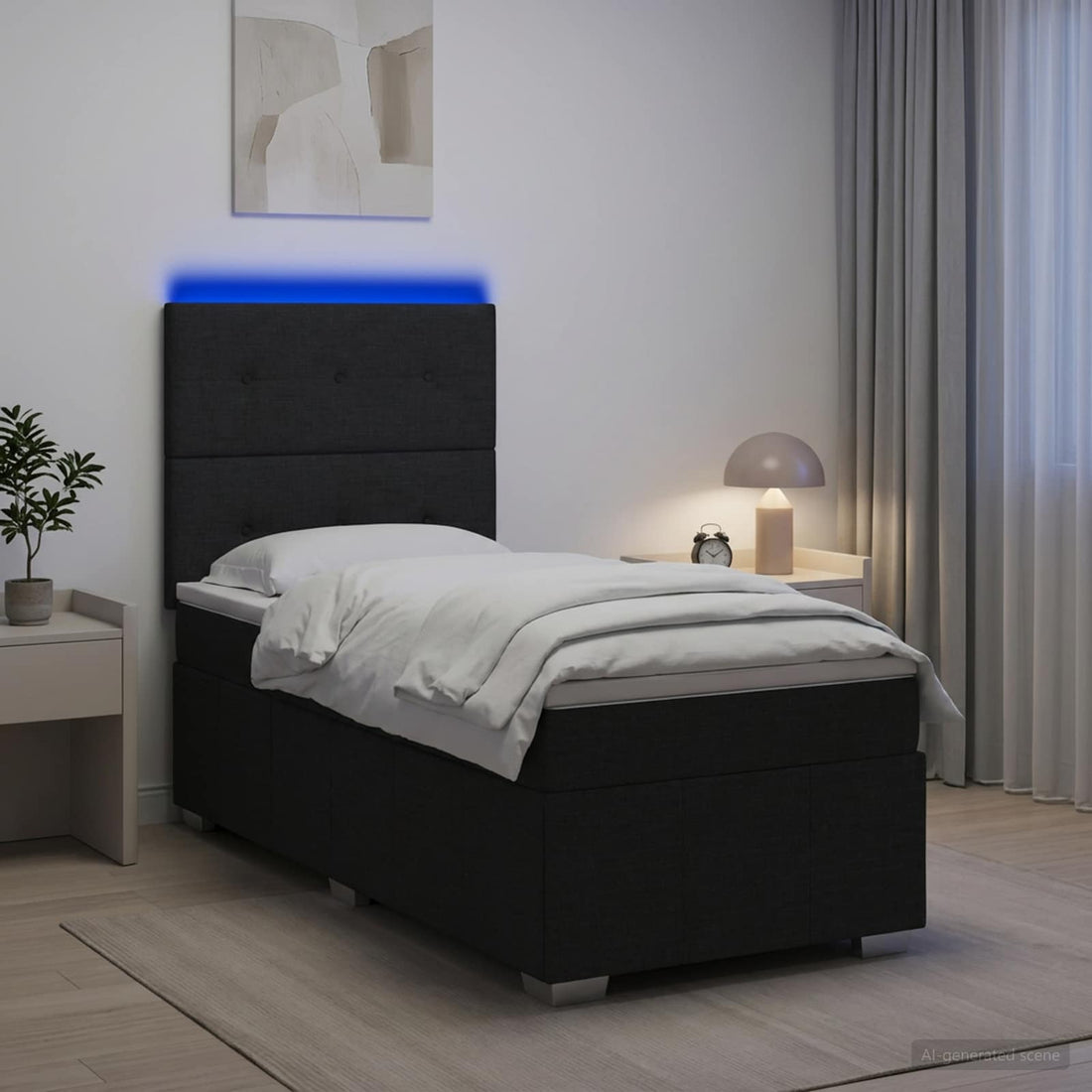 vidaXL Cama de muelles con LED y colchón Negro 90 x 200 cm Tela