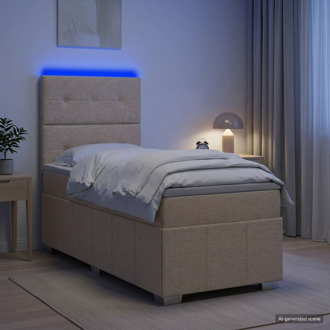 vidaXL Cama de muelles con LED y colchón Crema 90 x 200 cm Tela