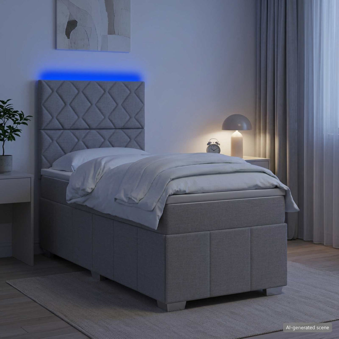 vidaXL Cama de muelles con LED y colchón Gris Claro 100 x 200 cm Tela