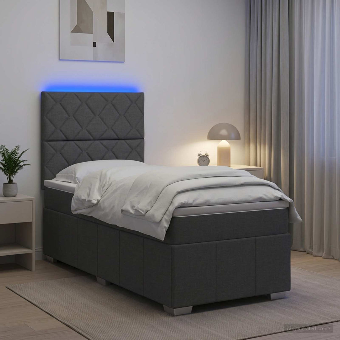 vidaXL Cama de muelles con LED y colchón Gris oscuro 90 x 190 cm Tela