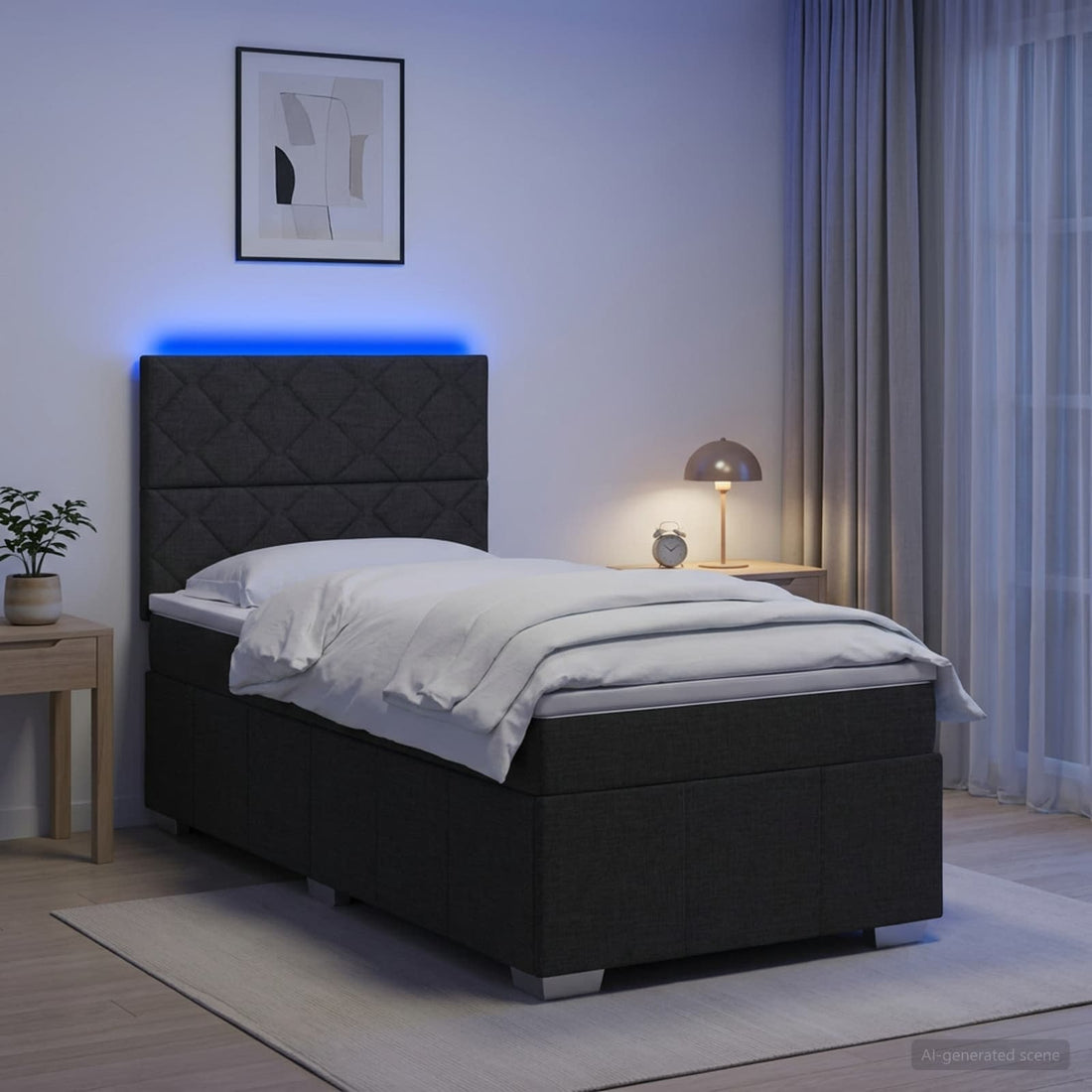 vidaXL Cama de muelles con LED y colchón Negro 90 x 200 cm Tela