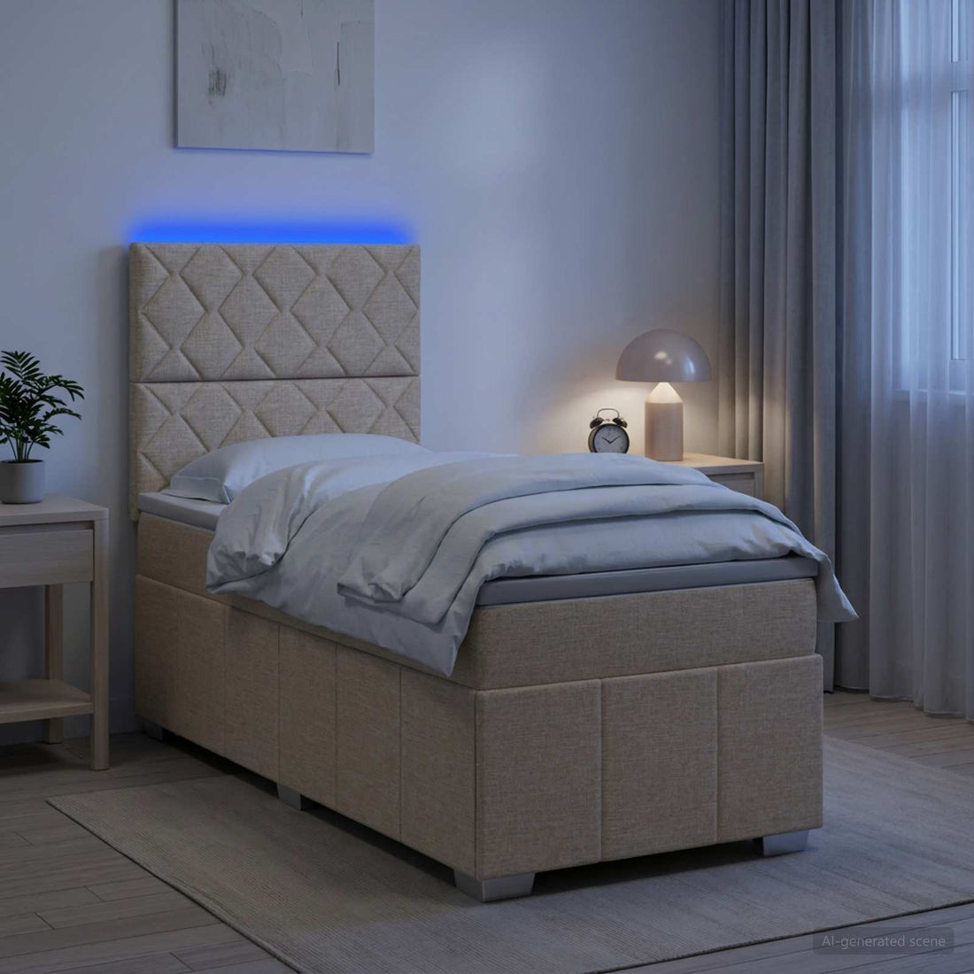 vidaXL Cama de muelles con LED y colchón Crema 90 x 200 cm Tela