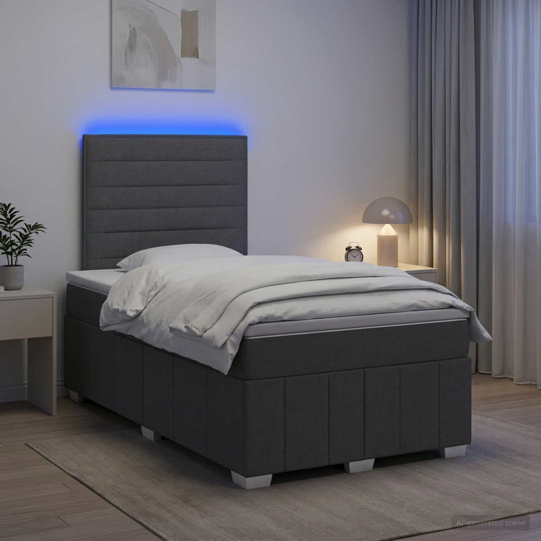 vidaXL Cama de muelles con LED y colchón Gris oscuro 120 x 190 cm Tela