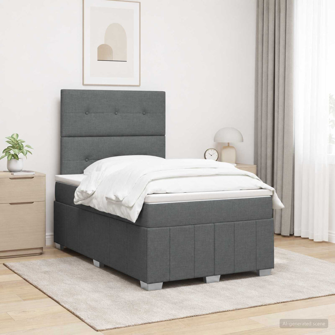vidaXL Cama de muelles con LED y colchón Gris oscuro 120 x 190 cm Tela