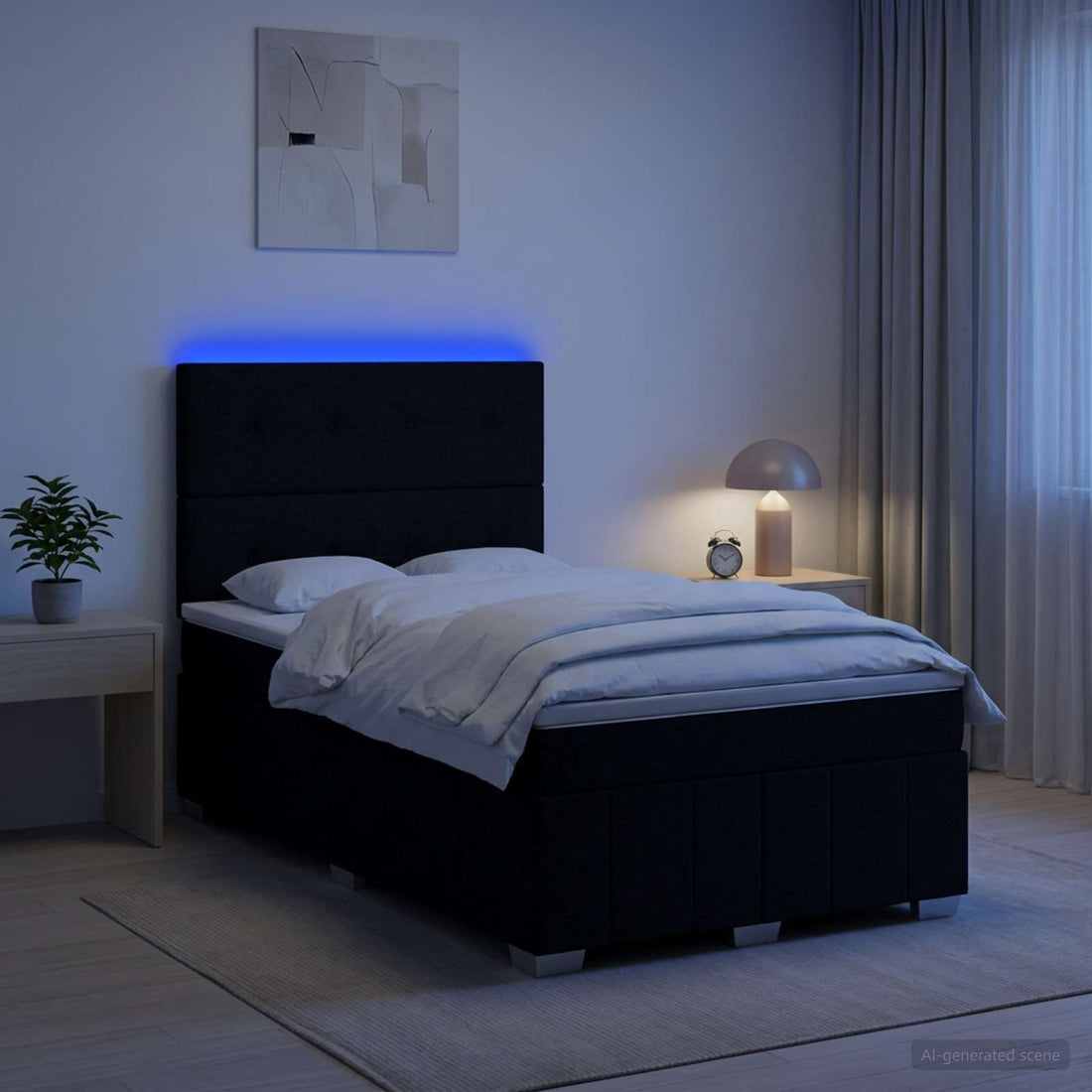 vidaXL Cama de muelles con LED y colchón Negro 120 x 190 cm Tela