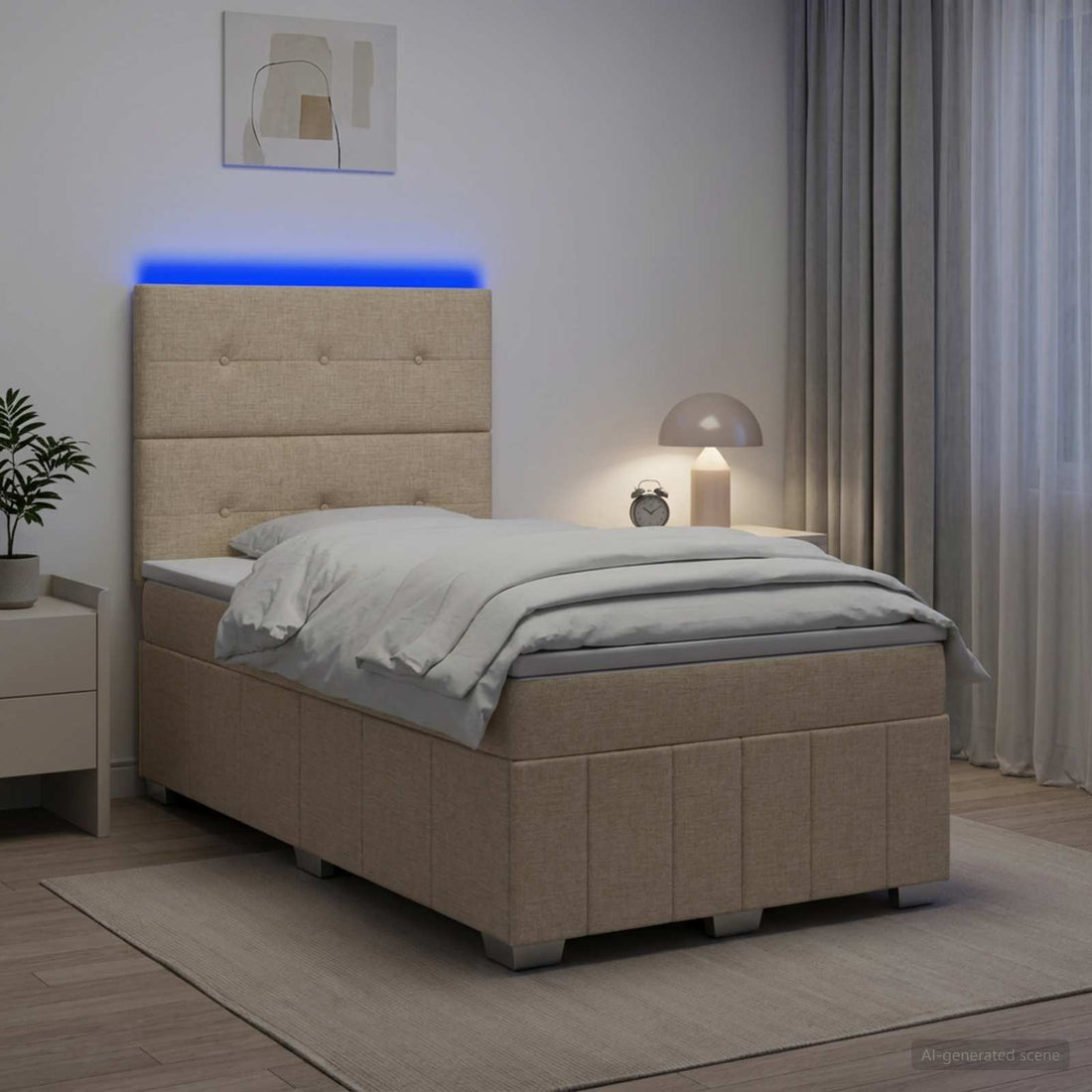 vidaXL Cama de muelles con LED y colchón Crema 120 x 190 cm Tela