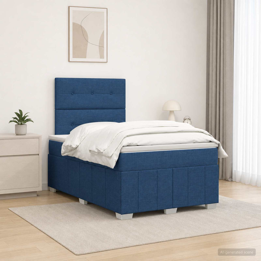 vidaXL Cama de muelles con LED y colchón Azul 120 x 190 cm Tela