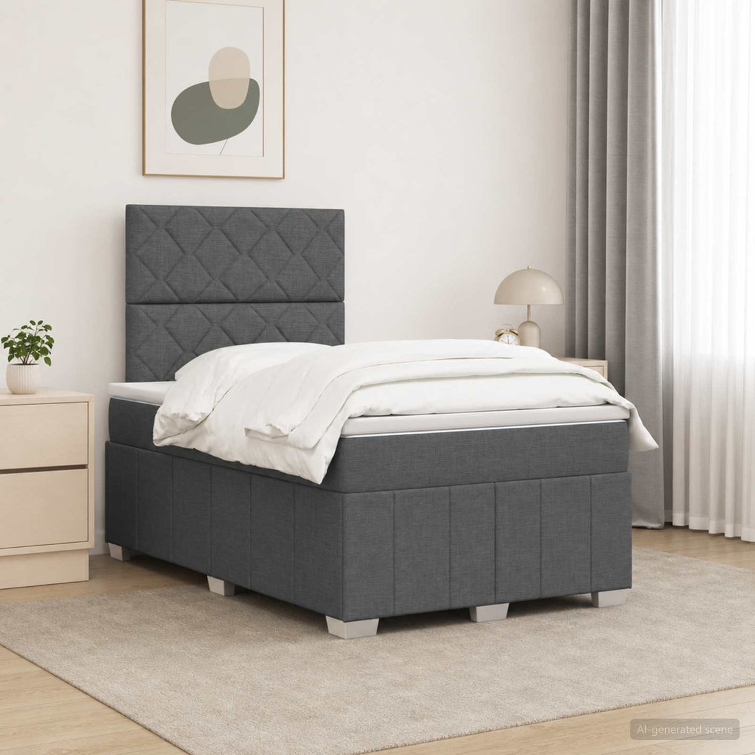 vidaXL Cama de muelles con LED y colchón Gris oscuro 120 x 190 cm Tela