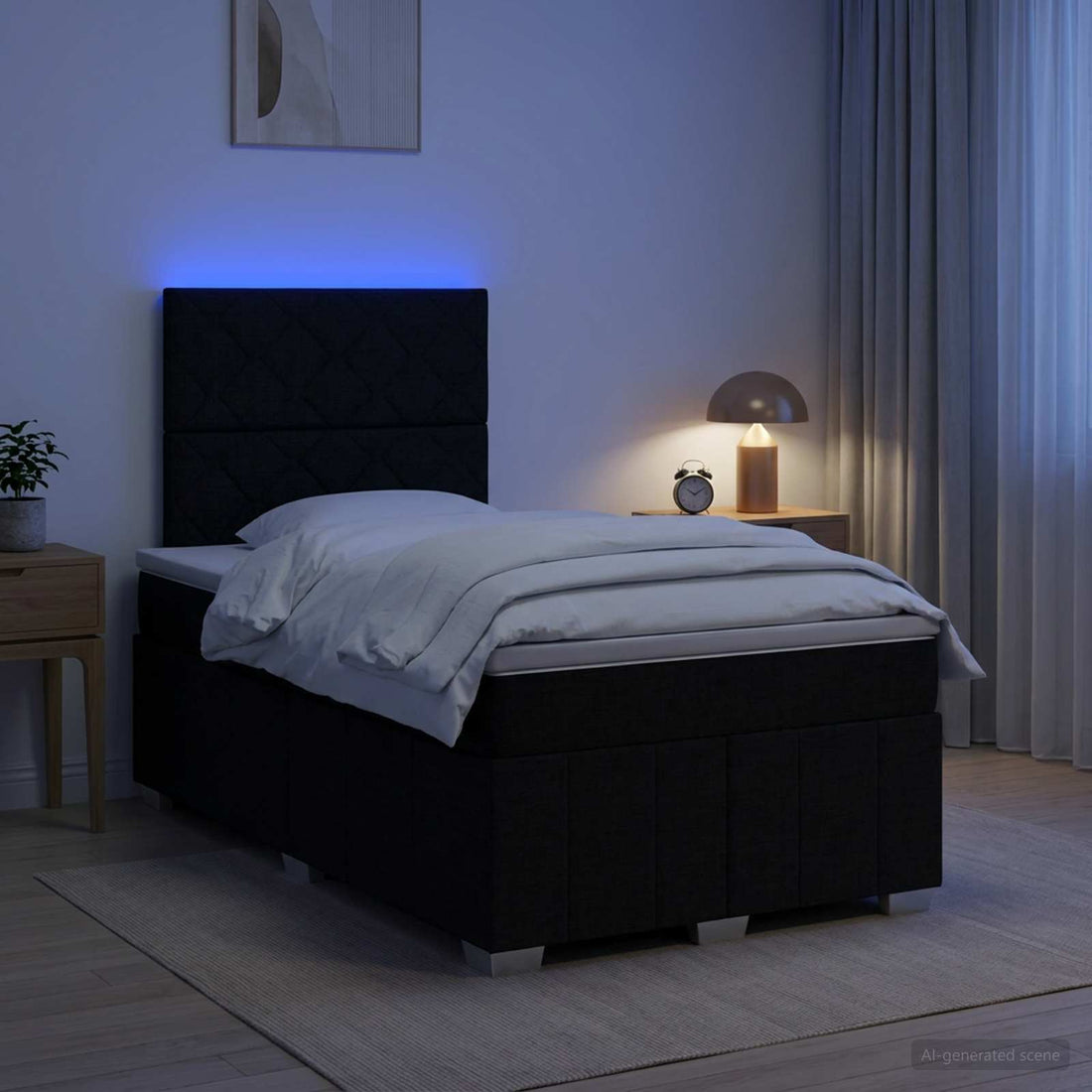 vidaXL Cama de muelles con LED y colchón Negro 120 x 190 cm Tela