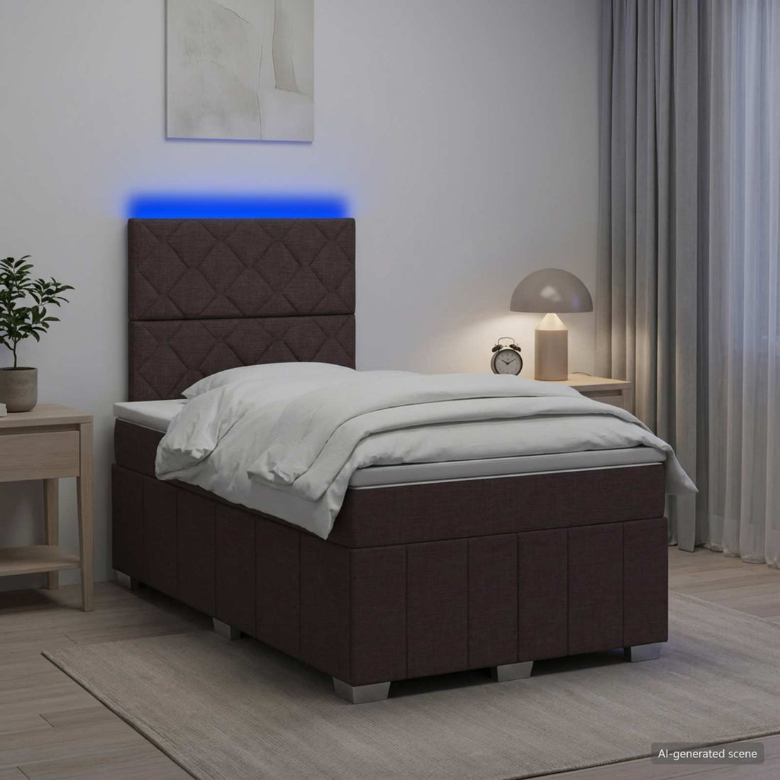 vidaXL Cama de muelles con LED y colchón Marrón Oscuro 120 x 200 cm