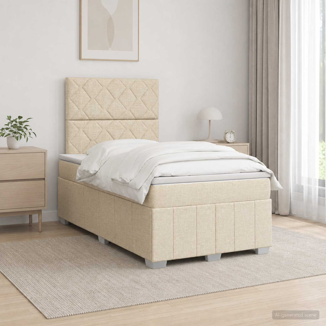 vidaXL Cama de muelles con LED y colchón Crema 120 x 190 cm Tela