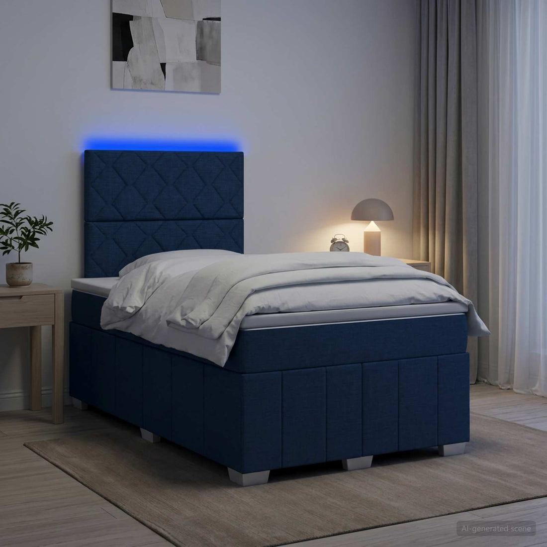 vidaXL Cama de muelles con LED y colchón Azul 120 x 190 cm Tela