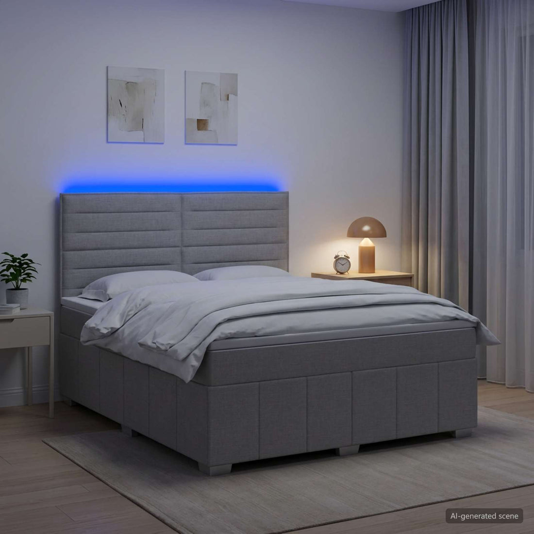 vidaXL Cama de muelles con LED y colchón Gris Claro 140 x 200 cm Tela