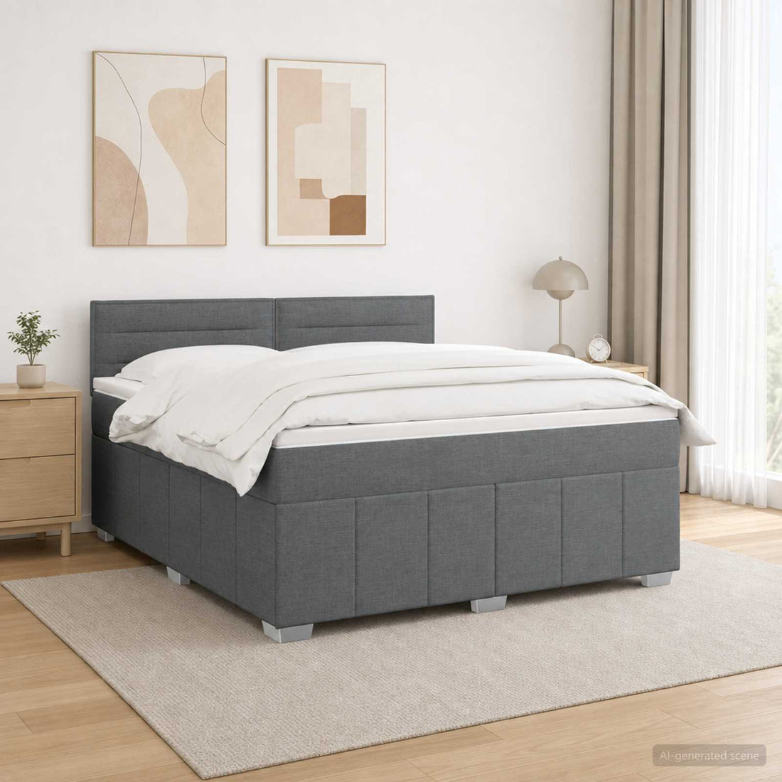 vidaXL Cama de muelles con LED y colchón Gris oscuro 140 x 190 cm Tela