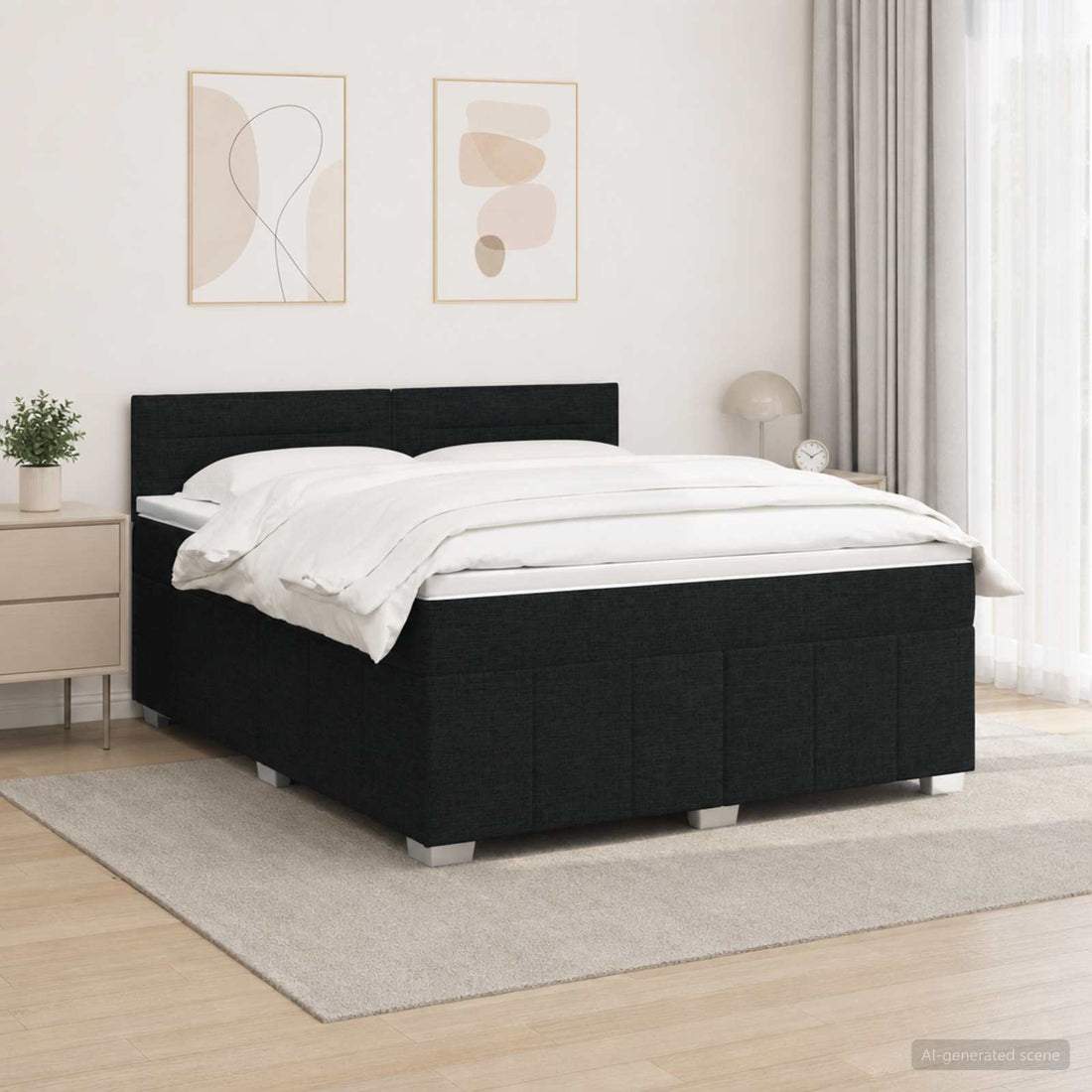 vidaXL Cama de muelles con LED y colchón Negro 180 x 200 cm Tela