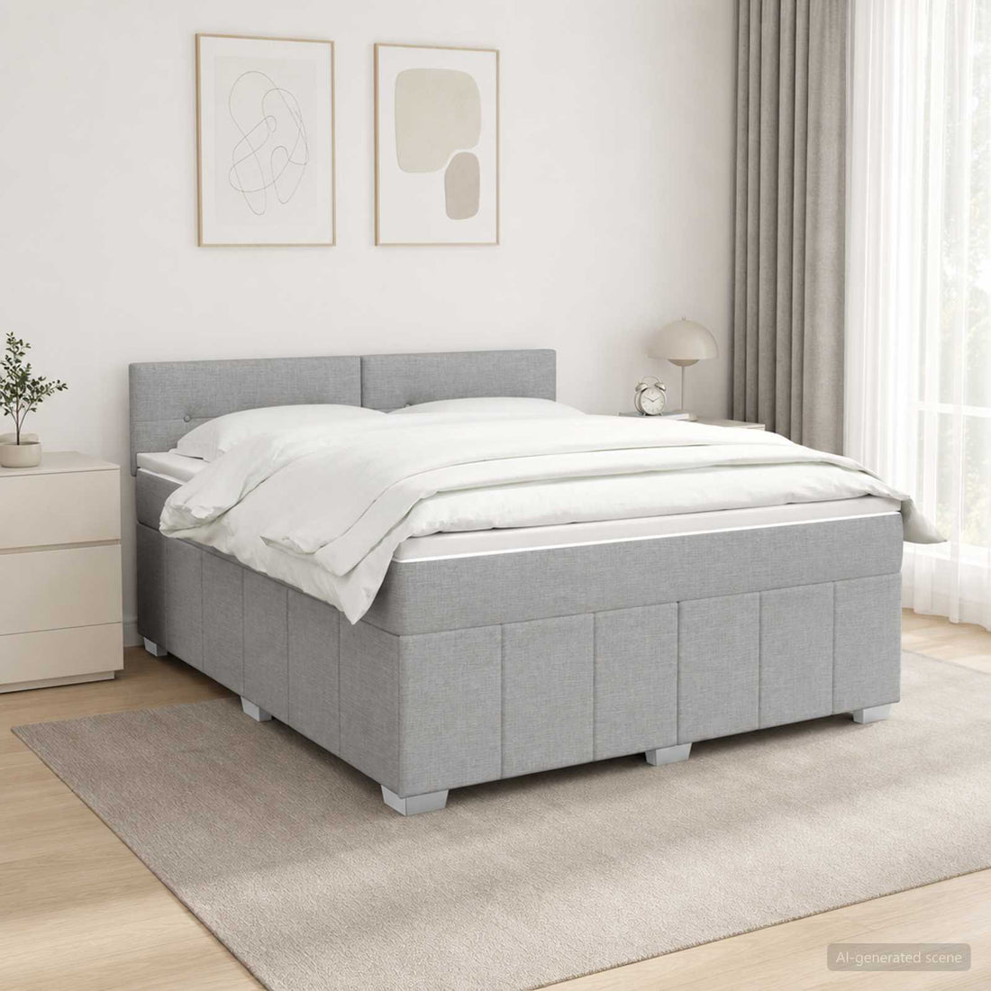 vidaXL Cama de muelles con LED y colchón Gris Claro 180 x 200 cm Tela