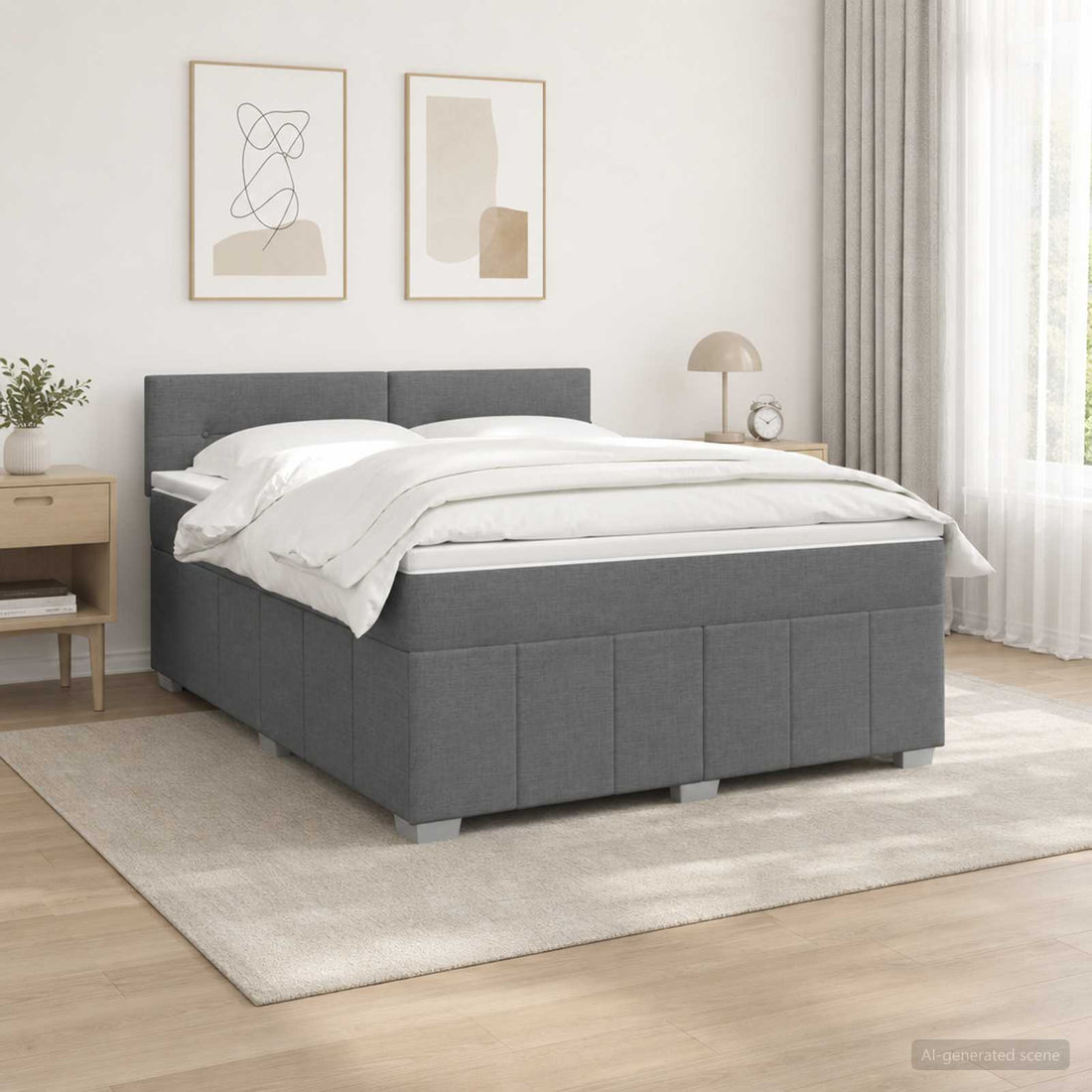 vidaXL Cama de muelles con LED y colchón Gris oscuro 140 x 200 cm Tela