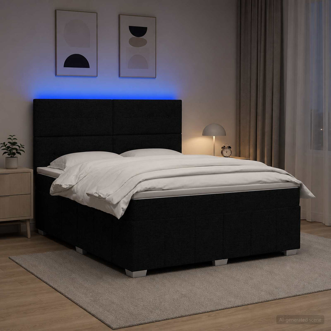 vidaXL Cama de muelles con LED y colchón Negro 140 x 190 cm Tela