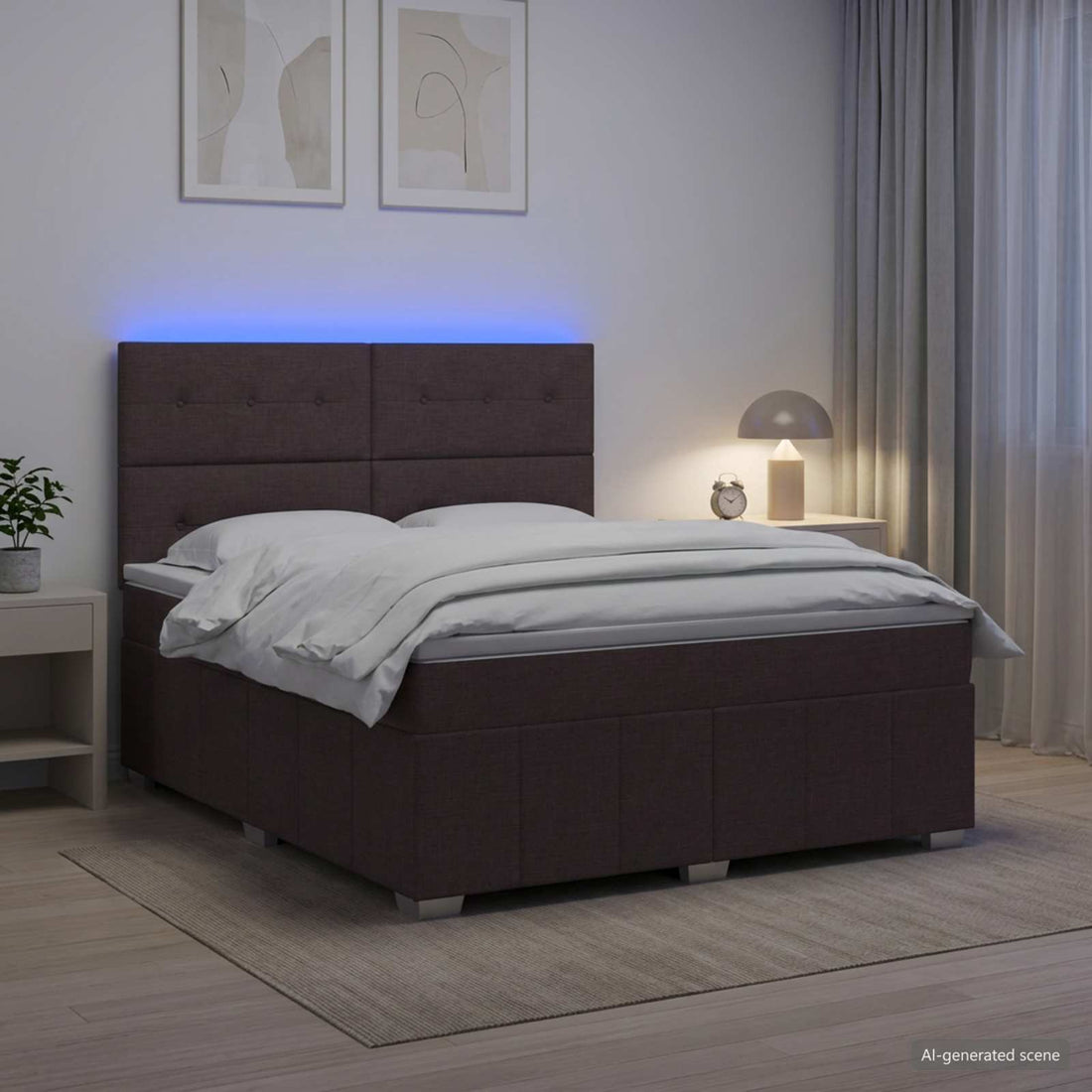 vidaXL Cama de muelles con LED y colchón Marrón Oscuro 180 x 200 cm