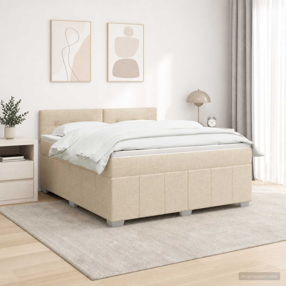 vidaXL Cama de muelles con LED y colchón Crema 140 x 200 cm Tela
