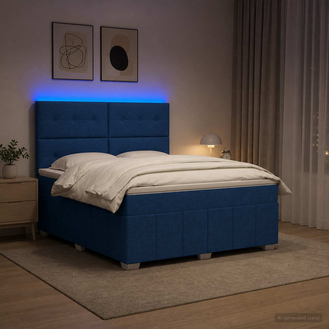 vidaXL Cama de muelles con LED y colchón Azul 160 x 200 cm Tela