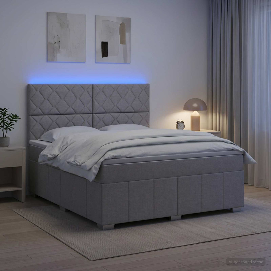 vidaXL Cama de muelles con LED y colchón Gris Claro 140 x 190 cm Tela